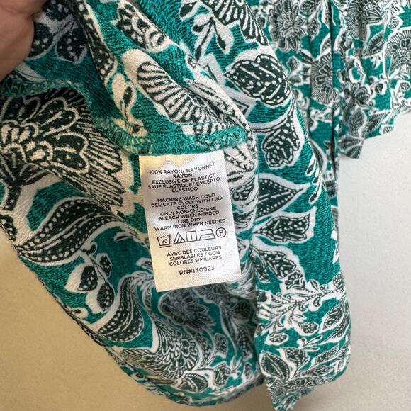 2/$25 Loft Turquoise Blue Floral Smocked Modest Paisley Feminine Blouse Medium - Picture 9 of 11